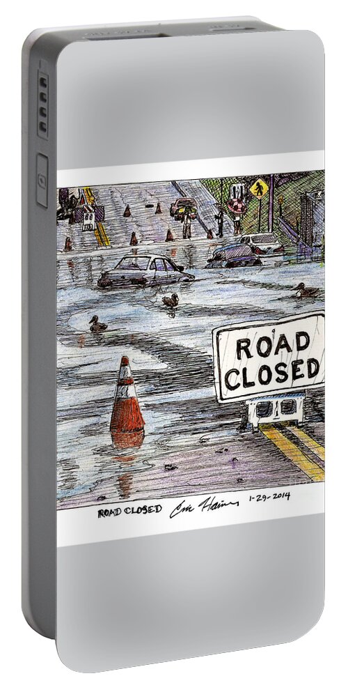 Road Portable Battery Charger featuring the drawing Road Closed by Eric Haines