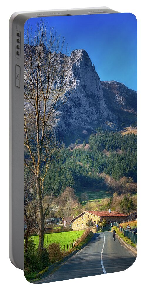 Basque Country Portable Battery Charger featuring the photograph road to Arrazola village in the Basque Country by Mikel Martinez de Osaba