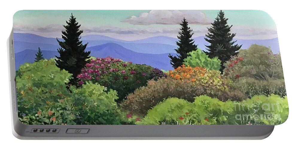 Rhododendron Portable Battery Charger featuring the painting Roan Mountain Catawbas by Anne Marie Brown