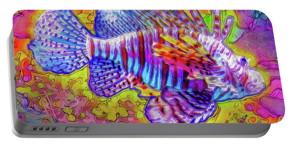 Lion Fish Portable Battery Charger featuring the digital art Roaring Invasion by Gene Bollig