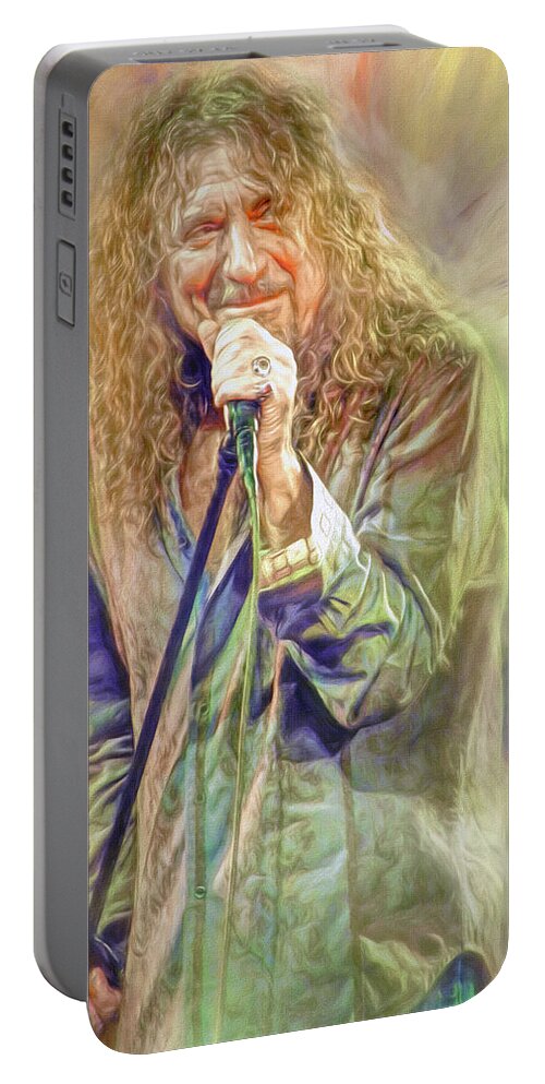 Robert Plant Portable Battery Charger featuring the mixed media Robert Plant Zep by Mal Bray