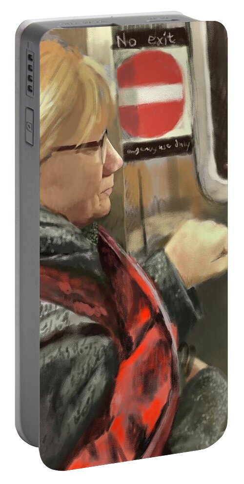 Robin Portable Battery Charger featuring the digital art Robin On A Subway by Larry Whitler