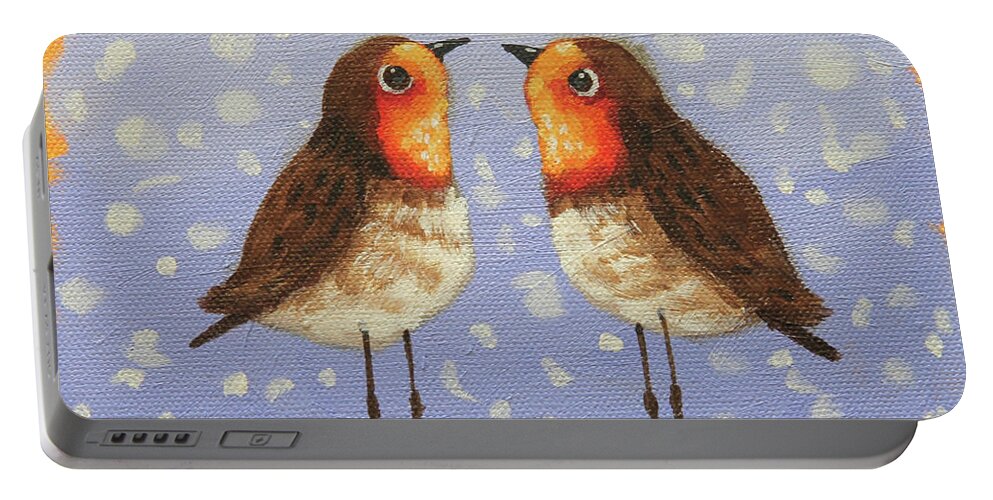 Robin Portable Battery Charger featuring the painting Robin Pair by Lucia Stewart