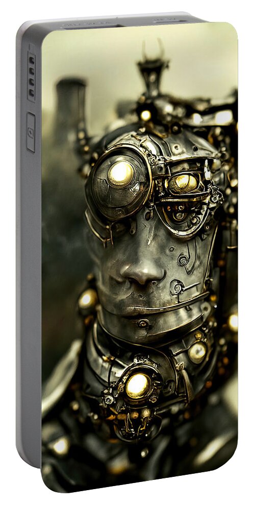 Scifi Portable Battery Charger featuring the painting Robo-Sapiens, 04 by AM FineArtPrints