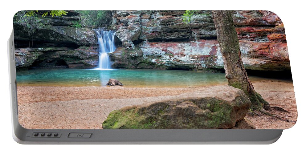 Hocking Hills Portable Battery Charger featuring the photograph Rock at Upper Falls by Peg Runyan