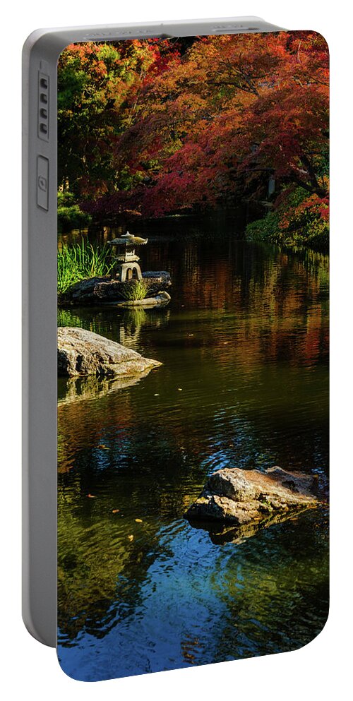 Red Maple Leaf Portable Battery Charger featuring the photograph Rock of Pagoda III by Johnny Boyd