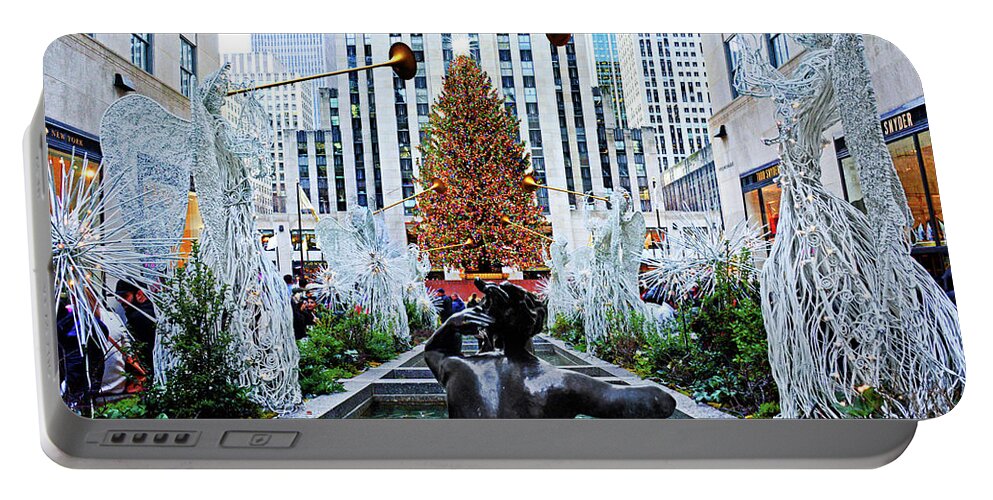 Roc Center Christmas Tree Portable Battery Charger featuring the photograph Rockefeller Christmas Garden Tree by Regina Geoghan