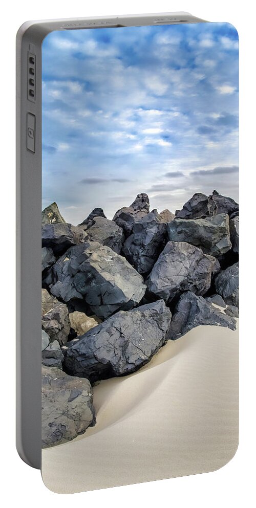 Sandy Hook Portable Battery Charger featuring the photograph Rocks Between Sand And Sky by Gary Slawsky