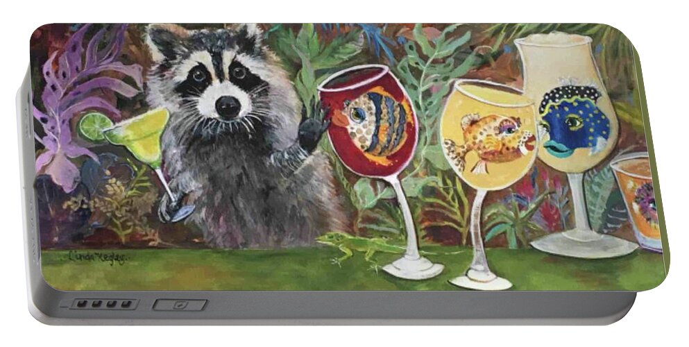 Raccoon Portable Battery Charger featuring the painting Rocky and his BestFINS by Linda Kegley