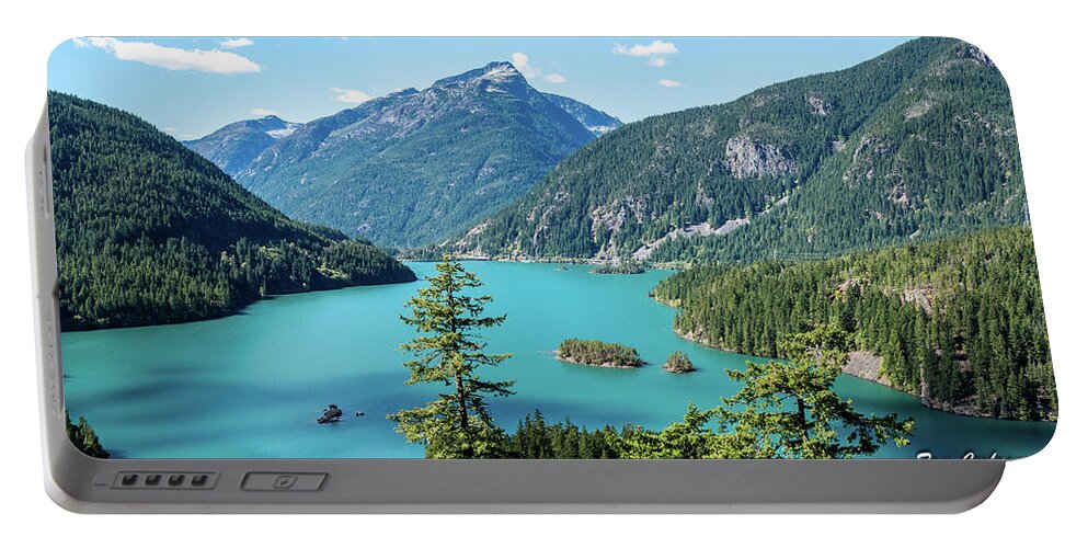 Rocky Davis Peak And Turquoise Diablo Lake Portable Battery Charger featuring the photograph Rocky Davis Peak and Turquoise Diablo Lake by Tom Cochran