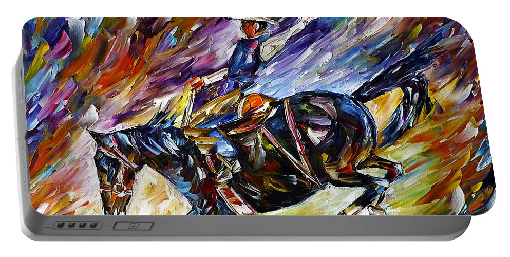 Cowboy Painting Portable Battery Charger featuring the painting Rodeo I by Mirek Kuzniar