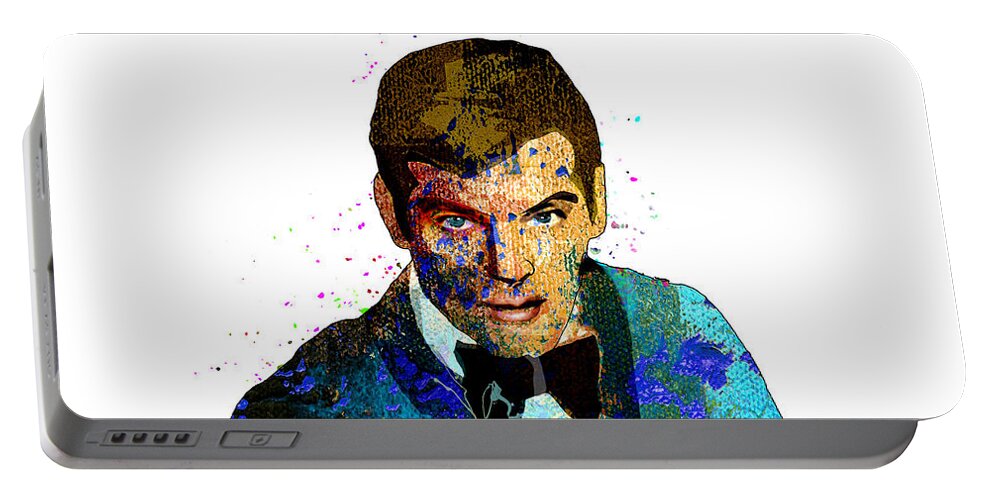 Acrylics Portable Battery Charger featuring the painting Roger Moore by Miki De Goodaboom