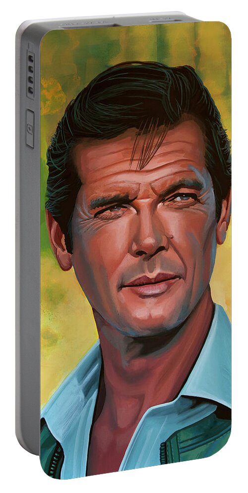 Roger Moore Portable Battery Charger featuring the painting Roger Moore Painting by Paul Meijering