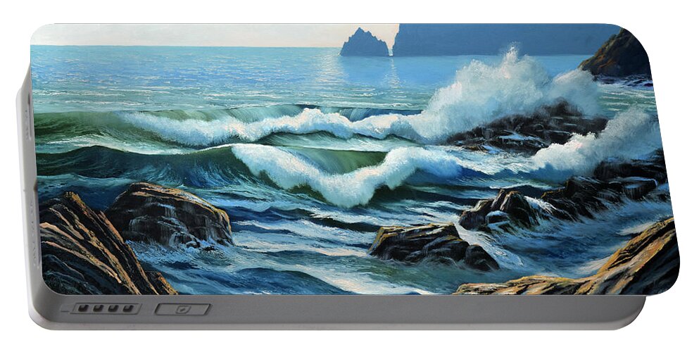 Rolling Breakers Portable Battery Charger featuring the painting Rolling Breakers by Frank Wilson