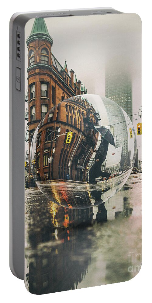 Abstract Portable Battery Charger featuring the digital art Rolling in Rain by Phil Perkins