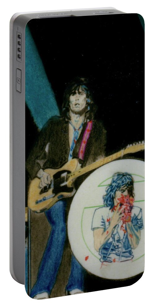 Colored Pencil Portable Battery Charger featuring the drawing Rolling Stones Live - Keith Richards And Mick Jagger - detail by Sean Connolly