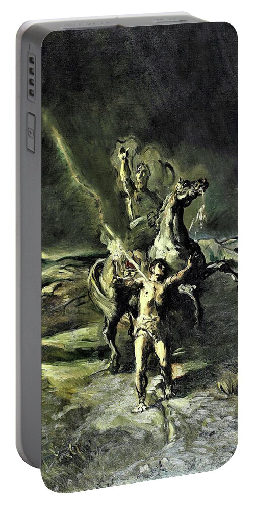 Roman Emperor On Horseback And His Slave Struck By Lightning Portable Battery Charger featuring the painting Roman Emperor on Horseback and his Slave struck by Lightning - Digital Remastered Edition by Theodore Chasseriau