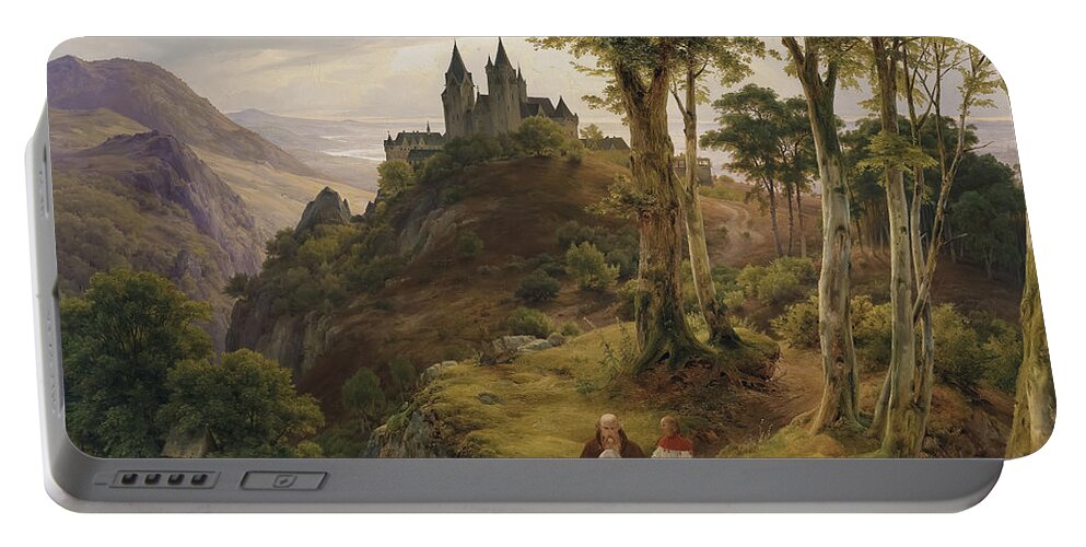 Frederick Portable Battery Charger featuring the painting Romantic landscape with a monastery by Carl Friedrich Lessing