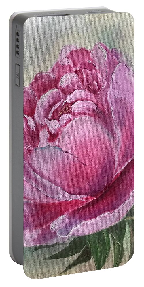 Wall Art Portable Battery Charger featuring the painting Romantic love, pink peony art print by Tetiana Bielkina