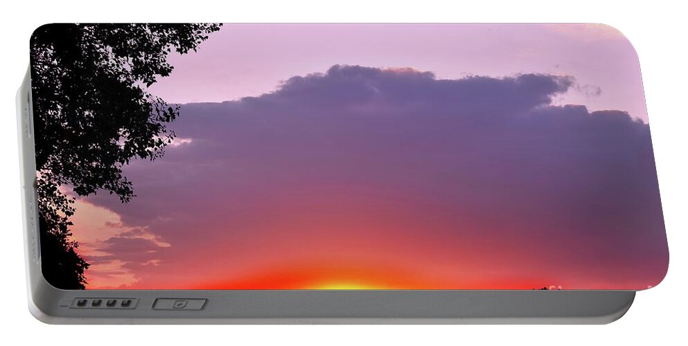 Romantic Sunset With Purple Cloud Portable Battery Charger featuring the photograph Romantic Sunset with Purple Cloud by Leonida Arte