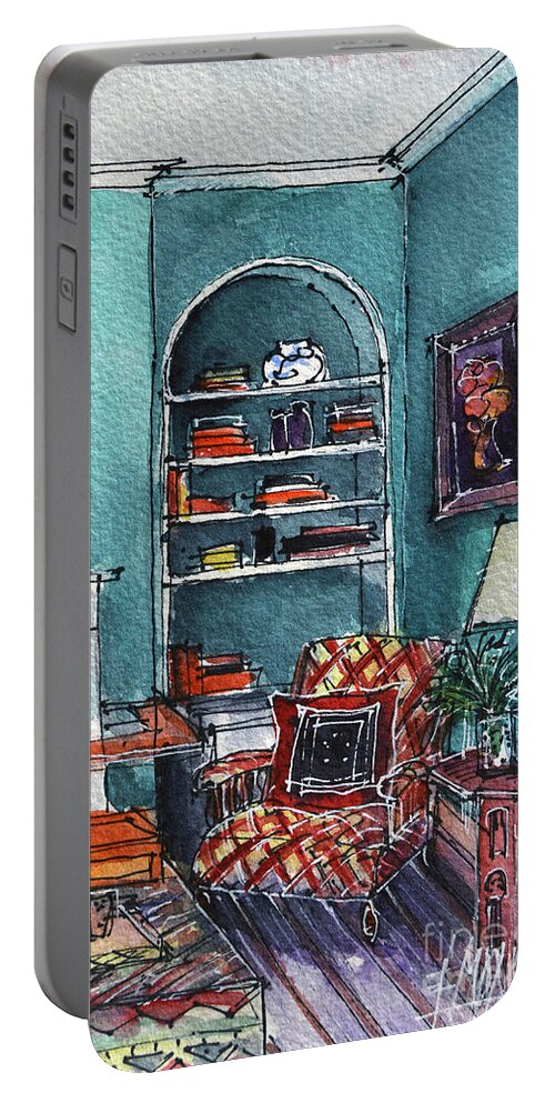 Room Portrait Portable Battery Charger featuring the painting ROOM PORTRAIT 70 watercolor painting Mona Edulesco by Mona Edulesco