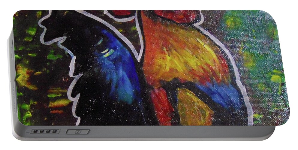  Portable Battery Charger featuring the painting Rooster by Loretta Nash