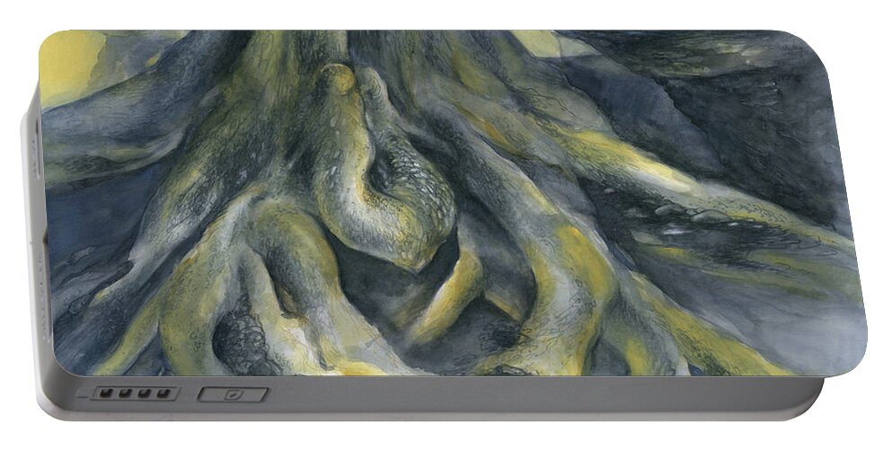 Root Portable Battery Charger featuring the painting Root on the rock plateau by Adriana Mueller