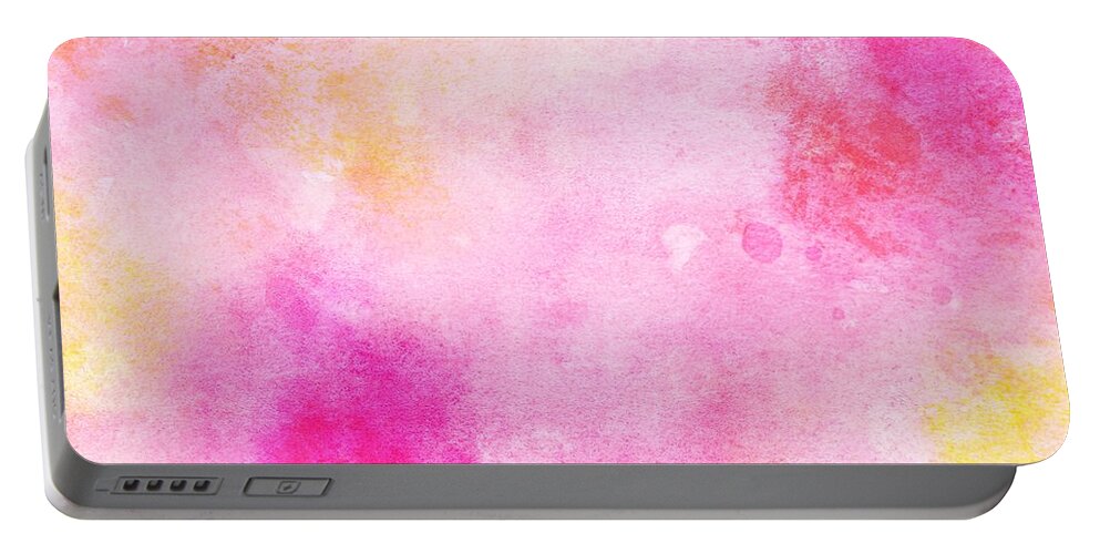Watercolor Portable Battery Charger featuring the digital art Rooti - Artistic Colorful Abstract Yellow Pink Watercolor Painting Digital Art by Sambel Pedes