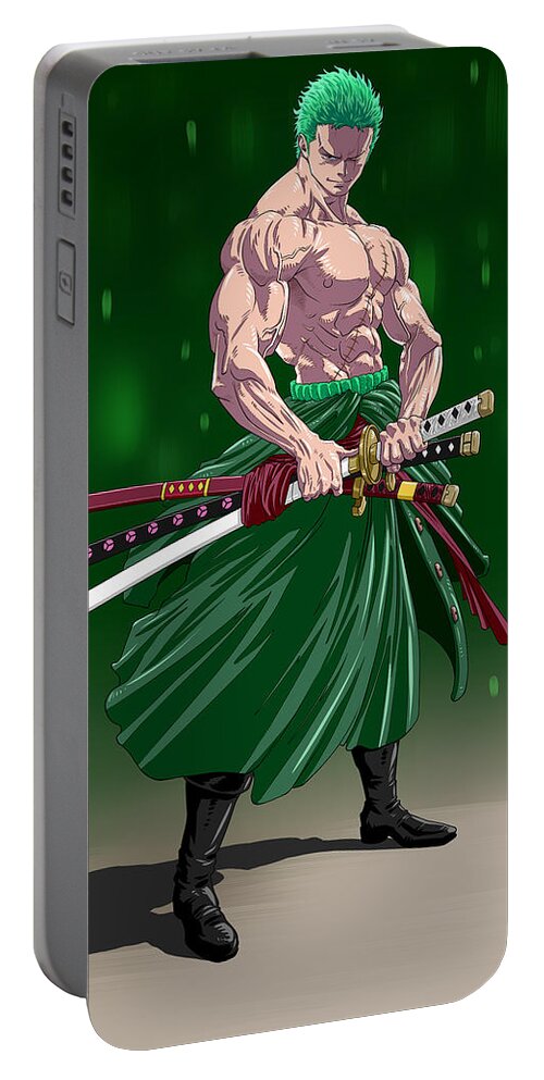 Poster Portable Battery Charger featuring the digital art Roronoa Zoro by Darko B