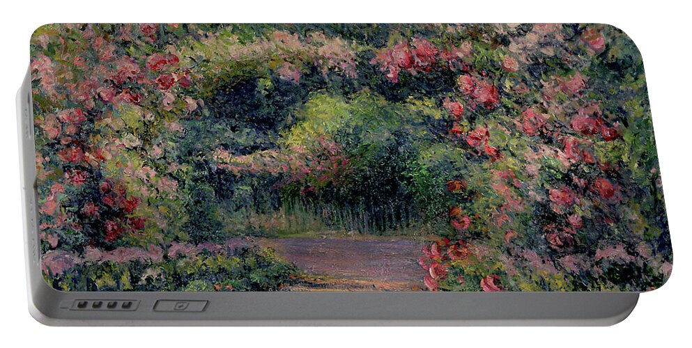 Gardens Portable Battery Charger featuring the painting Rose Arbor at Giverny by Blanche Hoschede-Monet