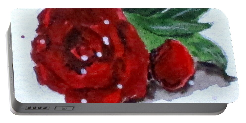 Clyde J. Kell Portable Battery Charger featuring the painting Rose No5 by Clyde J Kell