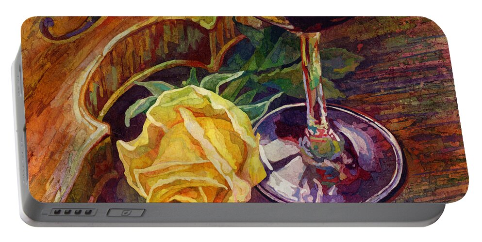 Rose Portable Battery Charger featuring the painting Rose, Wine, and Violin by Hailey E Herrera