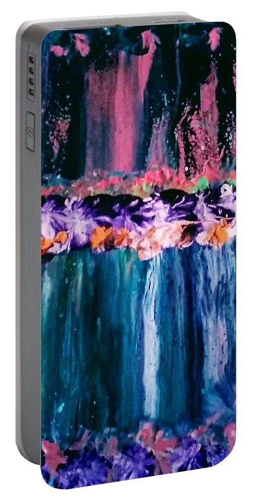 Waterfall Portable Battery Charger featuring the painting Roses And Waterfalls by Anna Adams