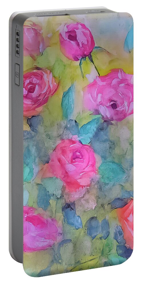 Roses Portable Battery Charger featuring the painting Roses Everywhere by Lisa Kaiser