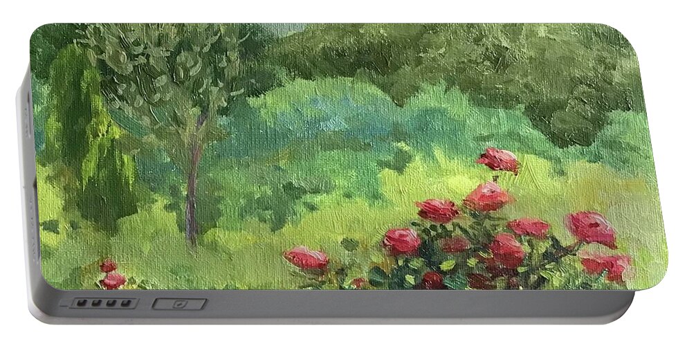 Roses Portable Battery Charger featuring the painting Roses on the Mountaintop by Anne Marie Brown