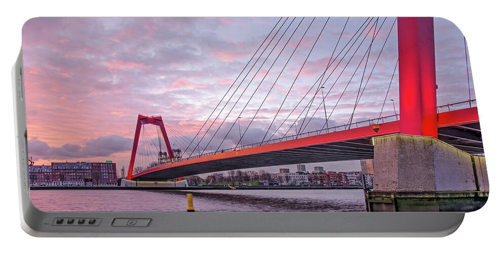 Rotterdam Portable Battery Charger featuring the photograph Rotterdam, Willems Bridge at sunrise by Frans Blok