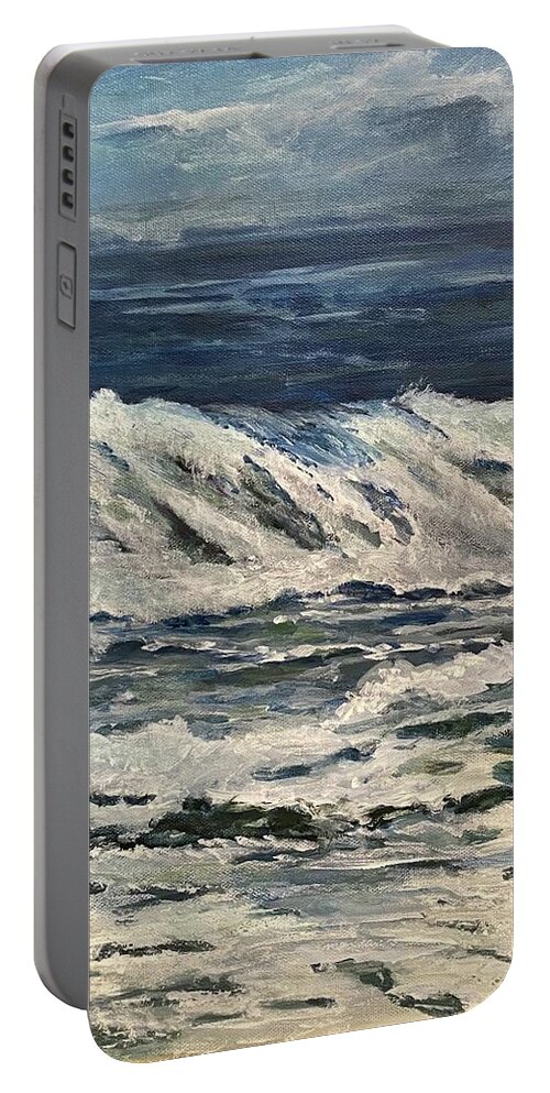 Painting Portable Battery Charger featuring the painting Rough Ocean by Paula Pagliughi