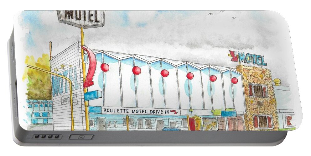 Roulette Motel Portable Battery Charger featuring the painting Roulette Motel Drive In, Reno, Nevada by Carlos G Groppa