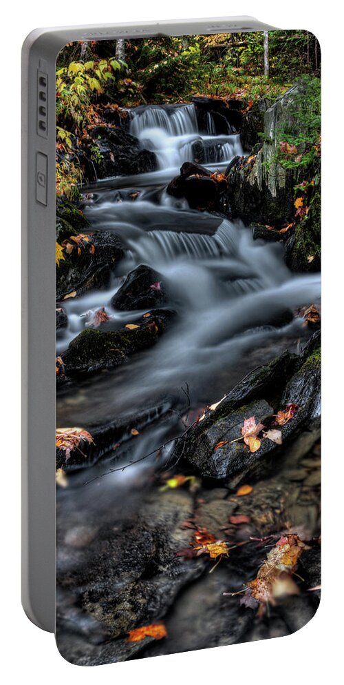Round Portable Battery Charger featuring the photograph Round Pond Brook Cascade by White Mountain Images