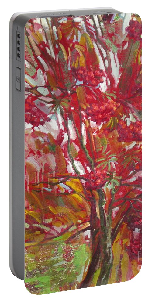 Oil Portable Battery Charger featuring the painting Rowan tree by Sergey Ignatenko