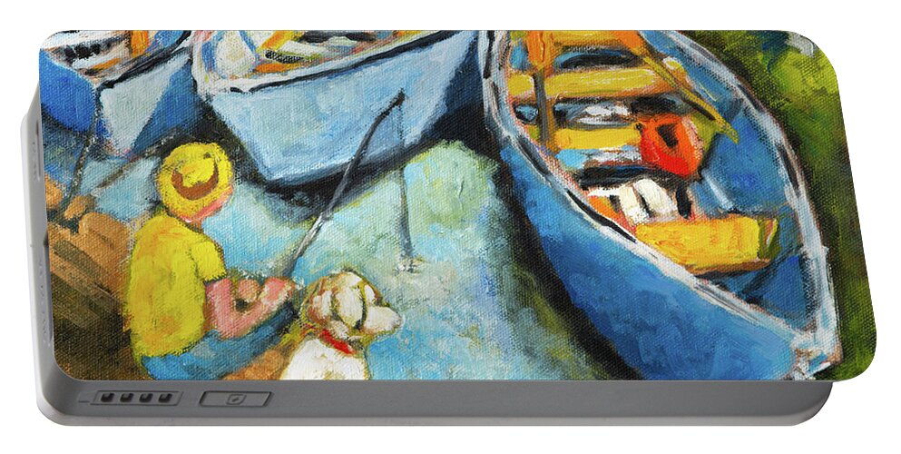 Rowboats Portable Battery Charger featuring the painting Rowboats at Clear Lake, OR by Mike Bergen