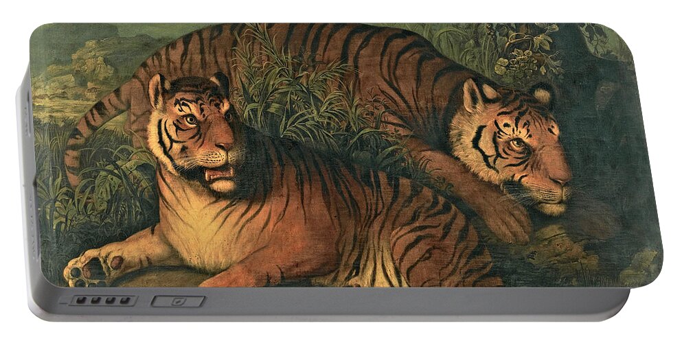 Attributed To Johann Wenzel Peter Portable Battery Charger featuring the painting Royal Bengal Tigers by Attributed to Johann Wenzel Peter