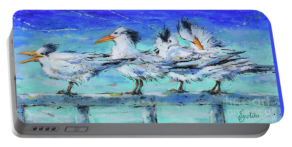 Royal Tern Portable Battery Charger featuring the painting Lounging Royal Terns by Jyotika Shroff