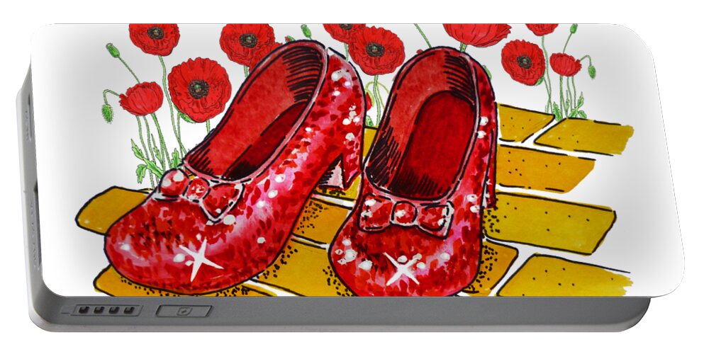 Wizard Of Oz Portable Battery Charger featuring the painting Ruby Slippers Wizard Of Oz Watercolor Follow Your Dreams Watercolor Art by Irina Sztukowski