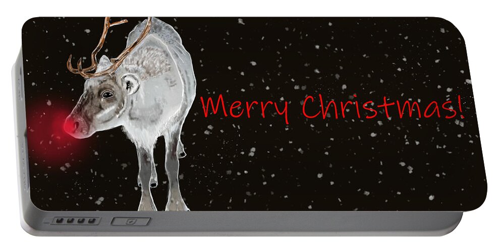 Nature Portable Battery Charger featuring the mixed media Rudolph by Judy Cuddehe