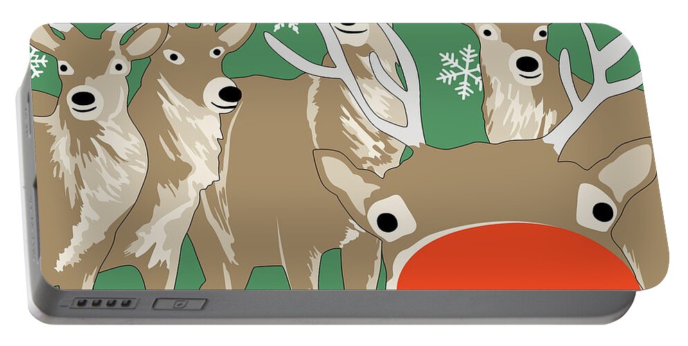 Rudolph Portable Battery Charger featuring the digital art Rudolph Photobomb I by Nikita Coulombe