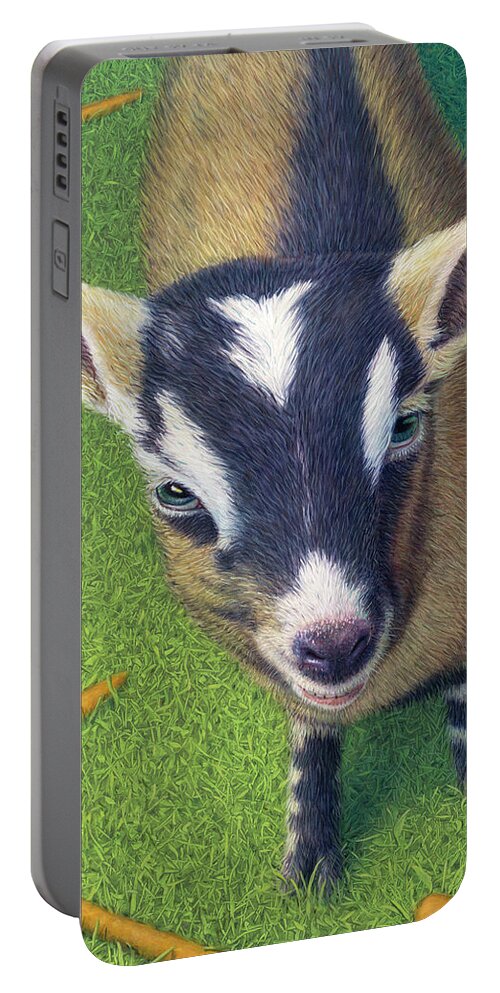 Baby Portable Battery Charger featuring the painting Little goat with carrots by James W Johnson