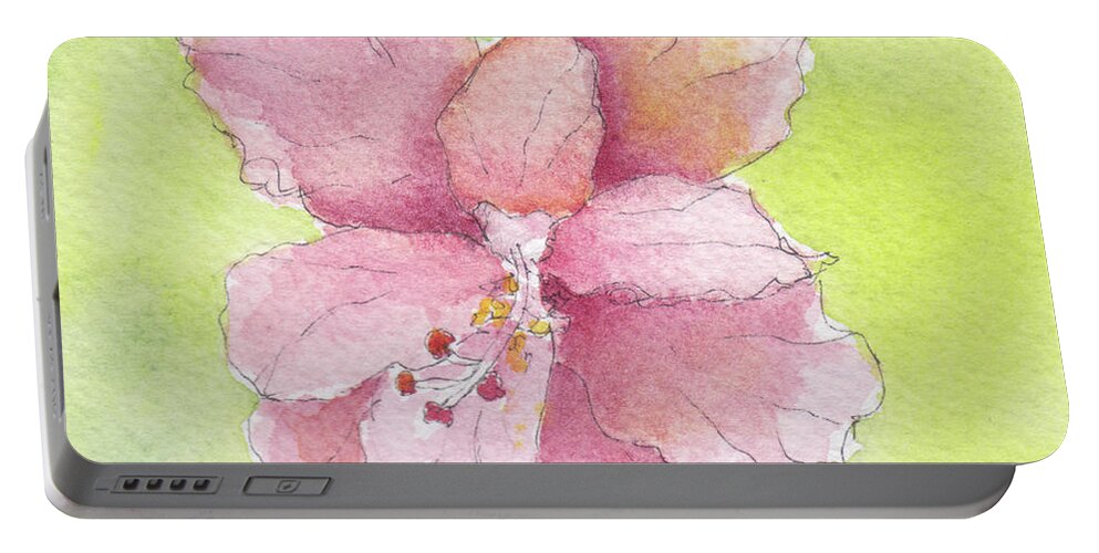 Hibiscus Portable Battery Charger featuring the painting Ruffled Hibiscus #2 by Anne Katzeff