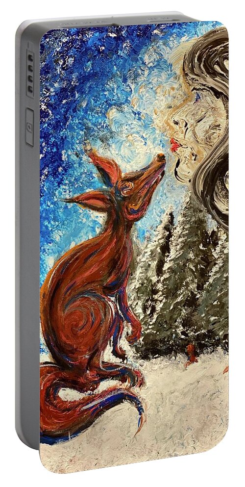 Animals Portable Battery Charger featuring the painting Run with the Fox by Bethany Beeler