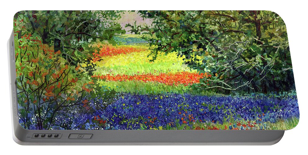 Bluebonnet Portable Battery Charger featuring the painting Rural Heaven by Hailey E Herrera